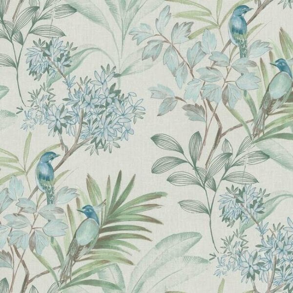 Handpainted Songbird Turquiose Wallpaper