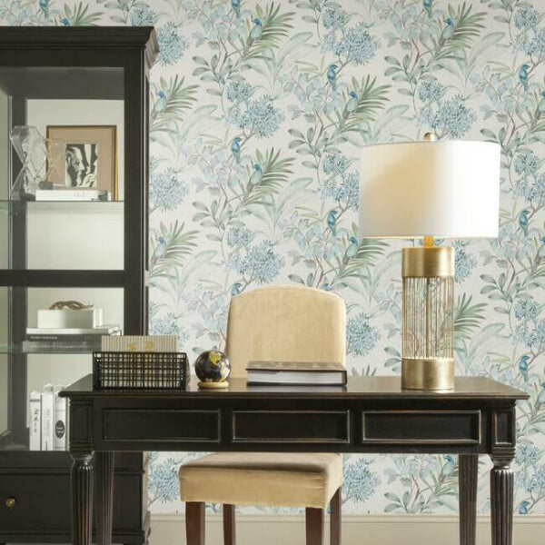 Handpainted Songbird Turquiose Wallpaper