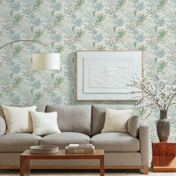 Handpainted Songbird Turquiose Wallpaper