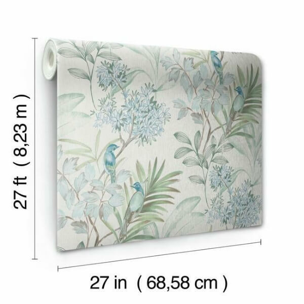 Handpainted Songbird Turquiose Wallpaper