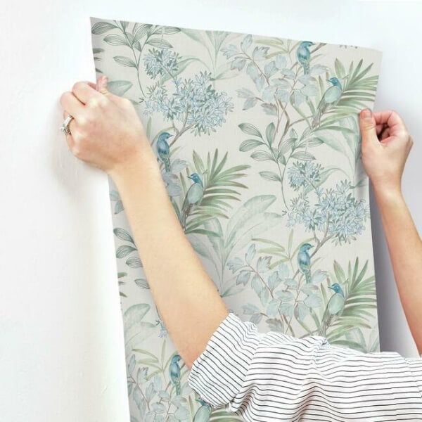 Handpainted Songbird Turquiose Wallpaper