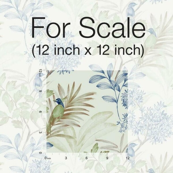 Handpainted Songbird Green & Blue Wallpaper
