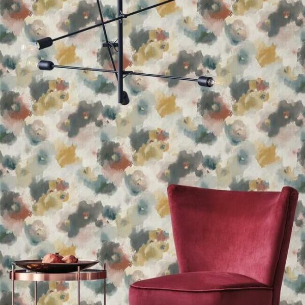 Impressionist Floral Copper & Blue Wallpaper