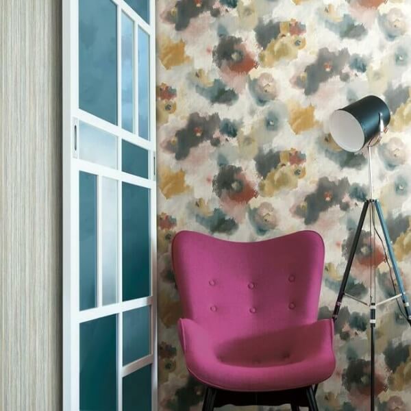 Impressionist Floral Copper & Blue Wallpaper