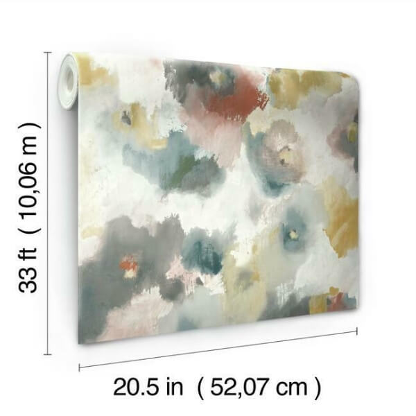 Impressionist Floral Copper & Blue Wallpaper