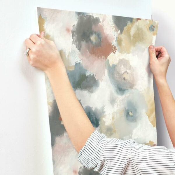 Impressionist Floral Copper & Blue Wallpaper