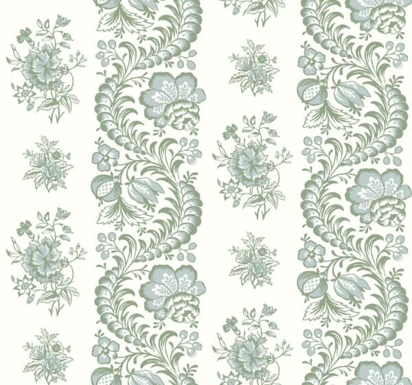 Beaumont Green Floral Stripe Wallpaper