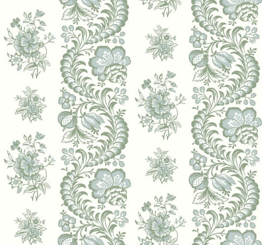 Beaumont Green Floral Stripe Wallpaper