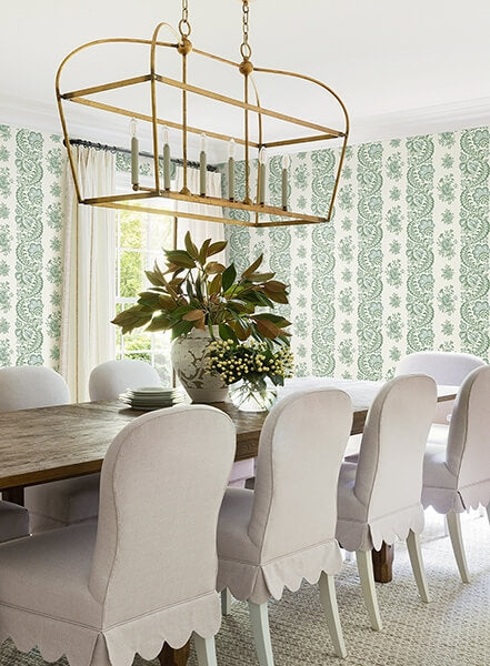 Beaumont Green Floral Stripe Wallpaper
