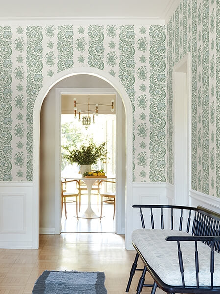 Beaumont Green Floral Stripe Wallpaper