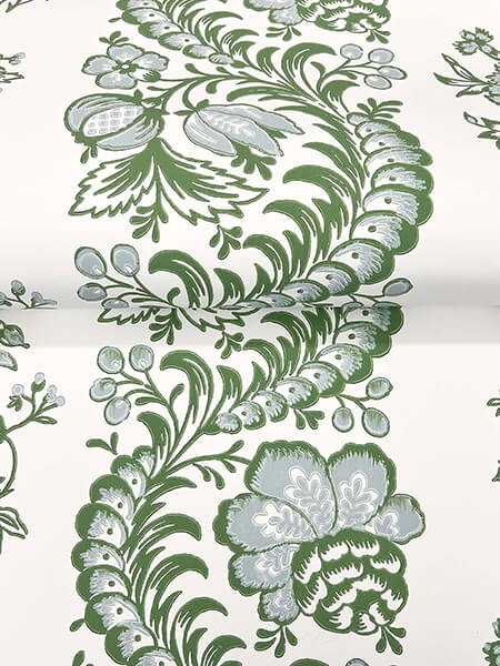 Beaumont Green Floral Stripe Wallpaper