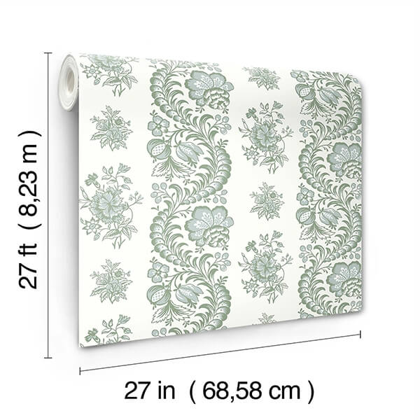 Beaumont Green Floral Stripe Wallpaper