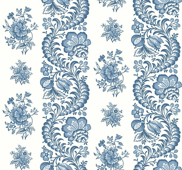 Beaumont Blue Floral Stripe Wallpaper