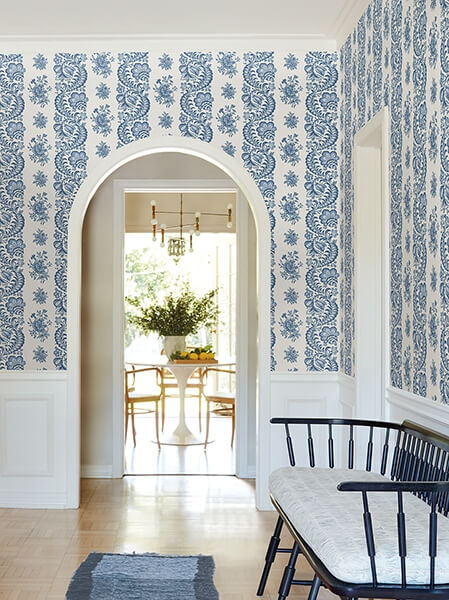 Beaumont Blue Floral Stripe Wallpaper