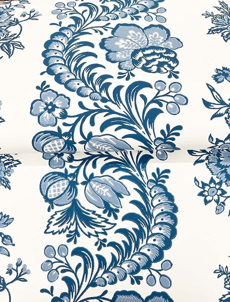 Beaumont Blue Floral Stripe Wallpaper