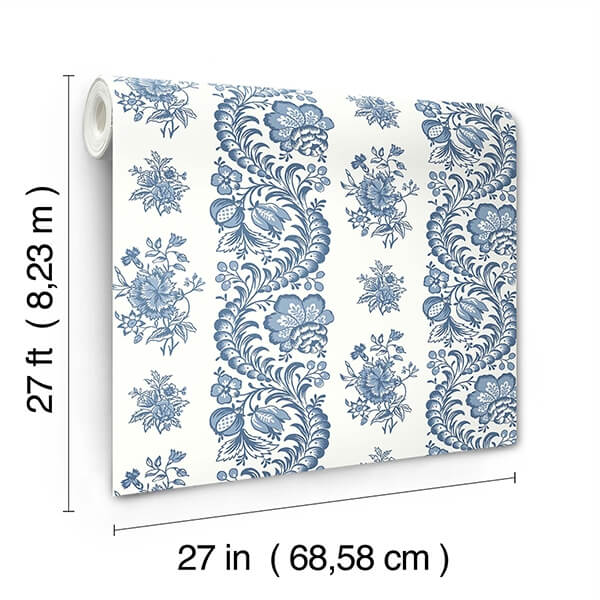 Beaumont Blue Floral Stripe Wallpaper