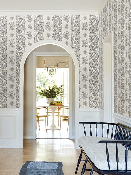Beaumont Charcoal Floral Stripe Wallpaper