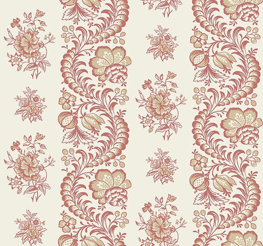 Beaumont Ruby Floral Stripe Wallpaper