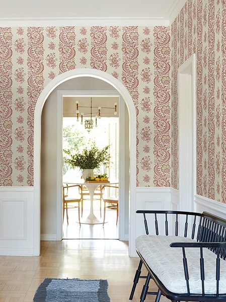 Beaumont Ruby Floral Stripe Wallpaper