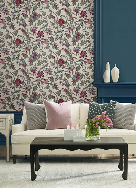 Parterre Raspberry Jacobean Wallpaper