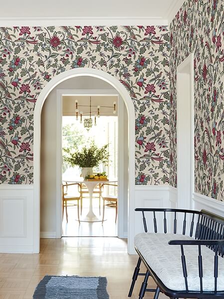 Parterre Raspberry Jacobean Wallpaper