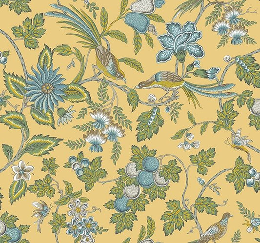 Parterre Light Yellow Jacobean Wallpaper