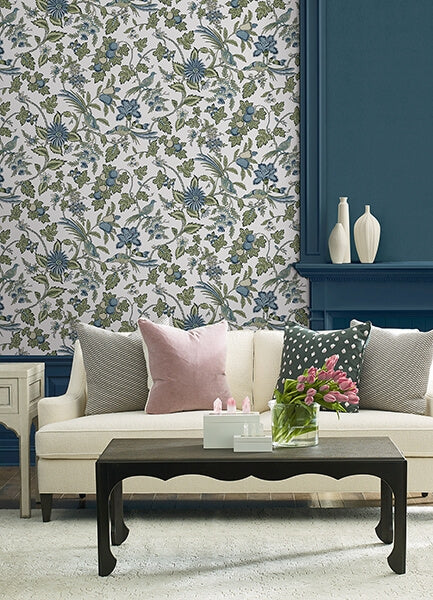 Parterre Blue Jacobean Wallpaper
