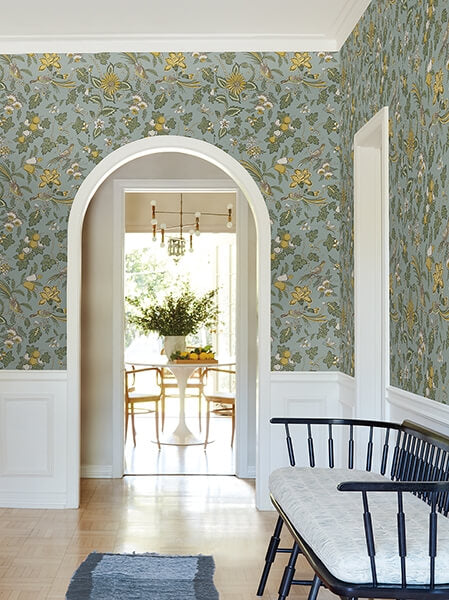 Parterre Light Blue Jacobean Wallpaper