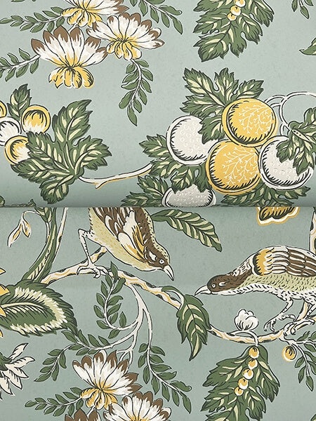 Parterre Light Blue Jacobean Wallpaper