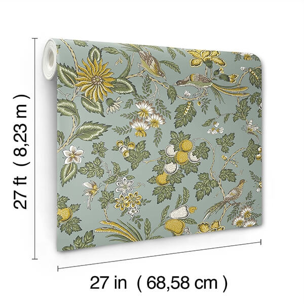 Parterre Light Blue Jacobean Wallpaper