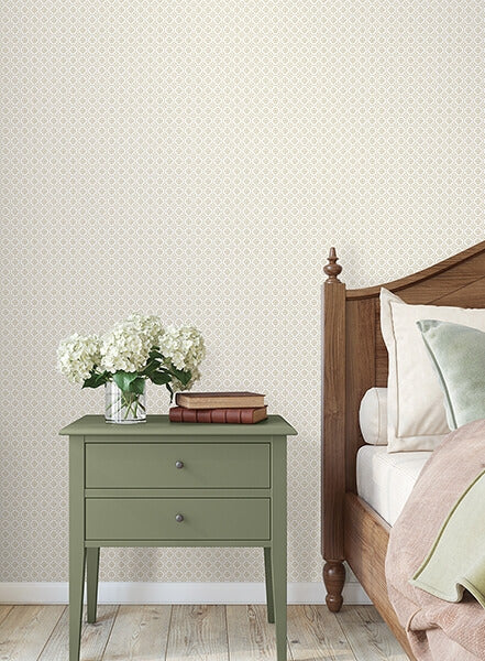 Priti Beige Floral Grid Wallpaper