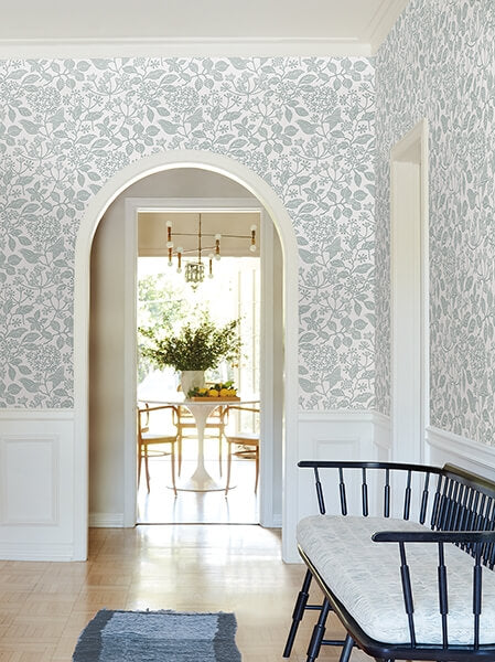 Rowen Light Blue Botanical Wallpaper