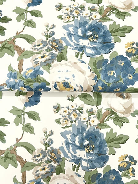 Beatrix Blue Vintage Floral Wallpaper
