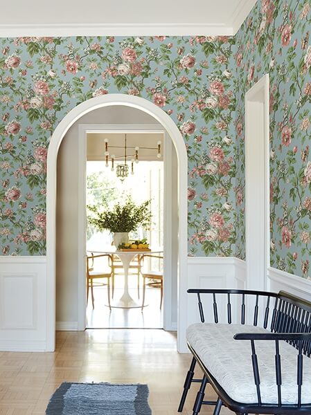 Beatrix Sky Blue Vintage Floral Wallpaper