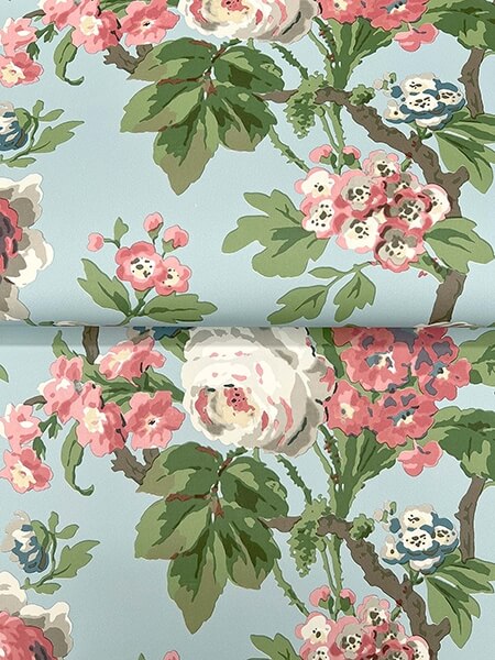 Beatrix Sky Blue Vintage Floral Wallpaper
