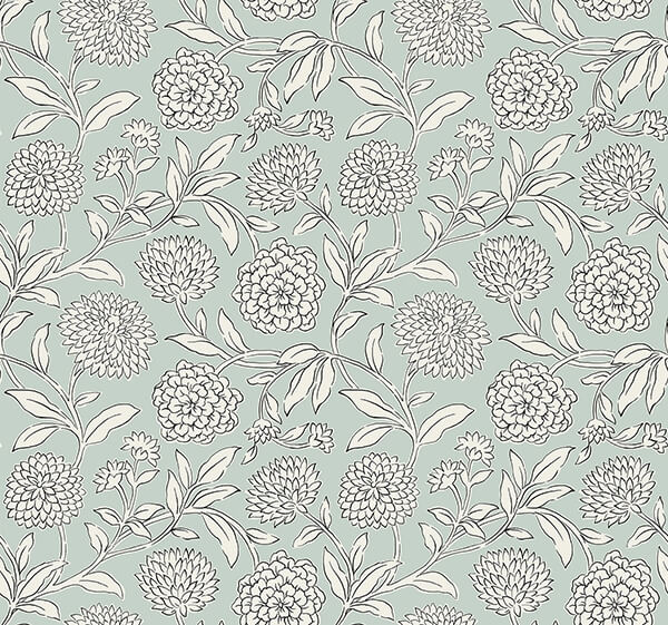 Chatsworth Garden Sky Blue Floral Trail Wallpaper