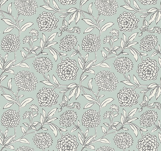 Chatsworth Garden Sky Blue Floral Trail Wallpaper