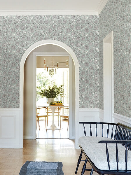 Chatsworth Garden Sky Blue Floral Trail Wallpaper