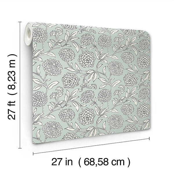 Chatsworth Garden Sky Blue Floral Trail Wallpaper
