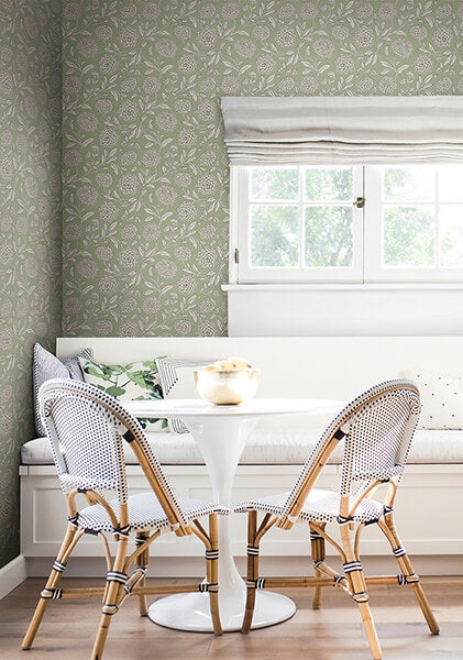 Chatsworth Garden Light Green Floral Trail Wallpaper