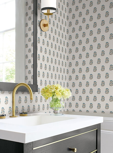 Sylvie Teal Floral Wallpaper