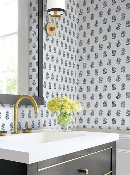Sylvie Blue Floral Wallpaper