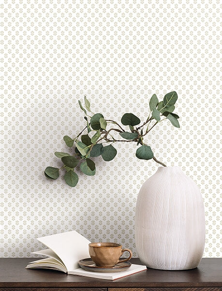 Brioni Beige Floral Stamp Wallpaper