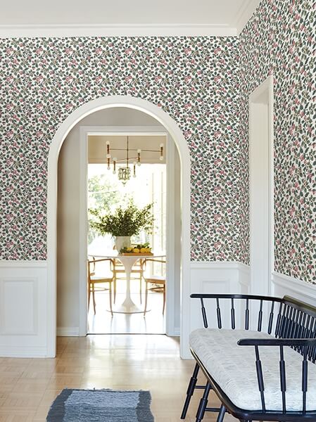 Framboise Pink Berry Vines Wallpaper