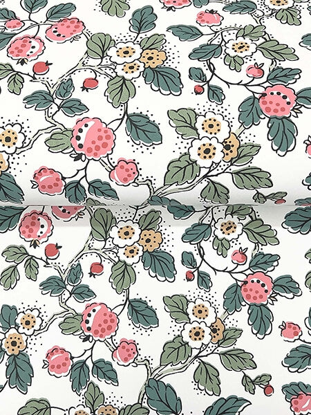 Framboise Pink Berry Vines Wallpaper