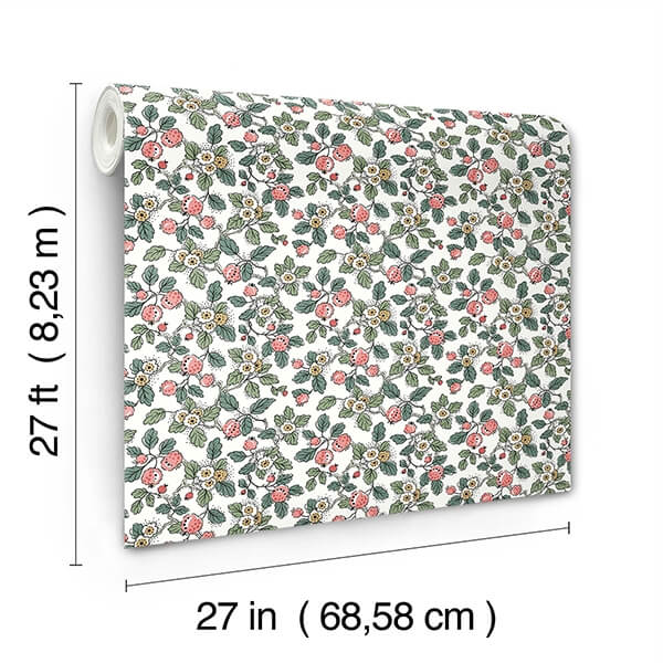 Framboise Pink Berry Vines Wallpaper