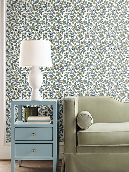 Framboise Blue Berry Vines Wallpaper