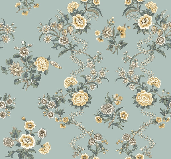 Genevieve Harbor Blue Floral Trail Wallpaper