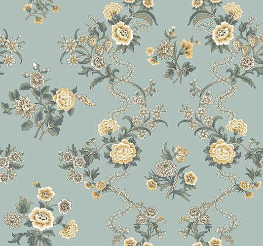 Genevieve Harbor Blue Floral Trail Wallpaper