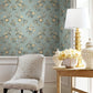 Genevieve Harbor Blue Floral Trail Wallpaper